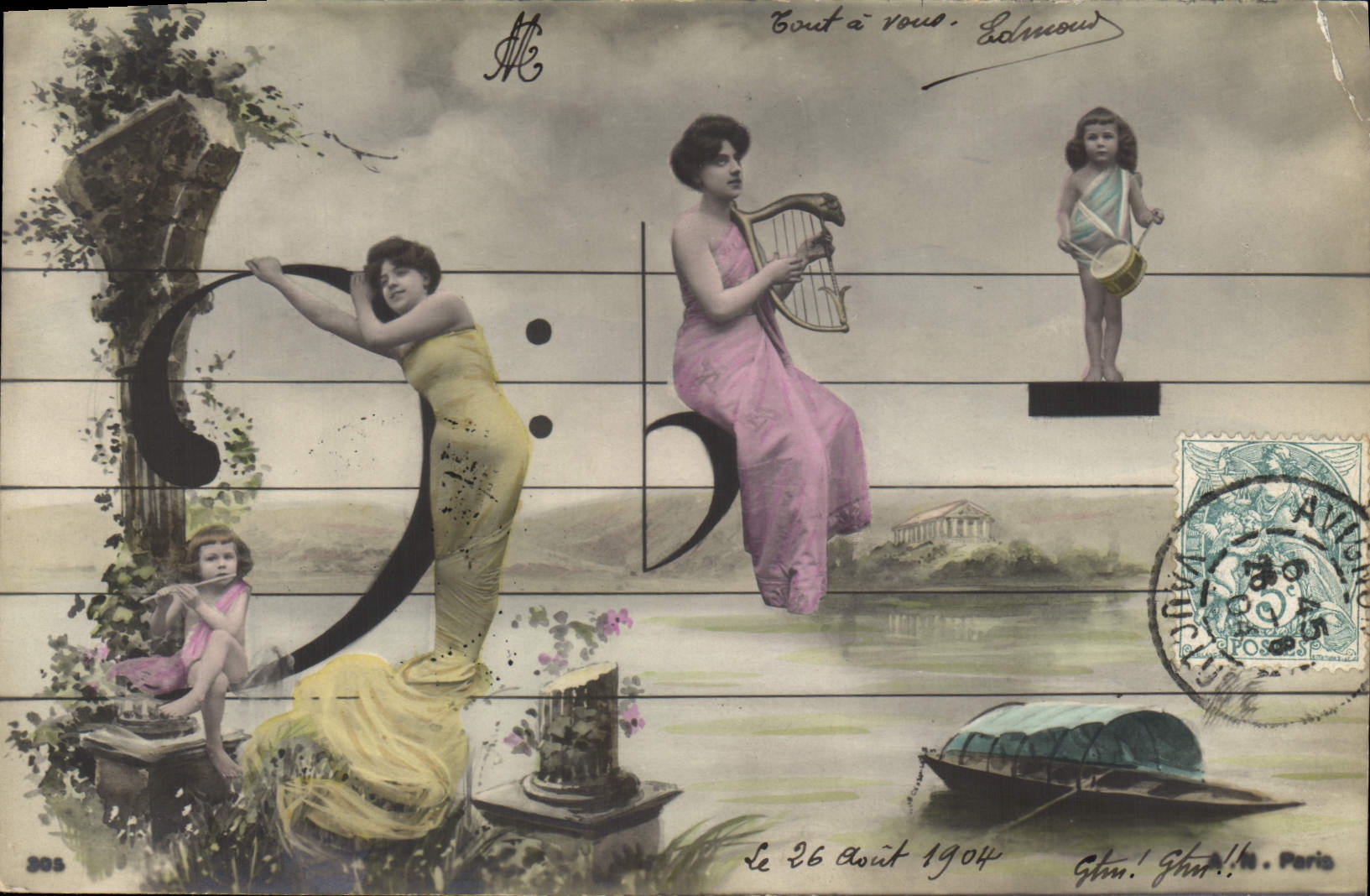 CPA Fantaisie Femme Cle de musique 