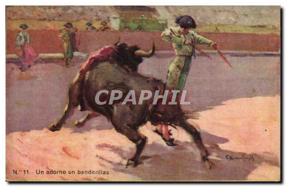 CPA Corrida Course de taureaux Un adorno en banderillas 