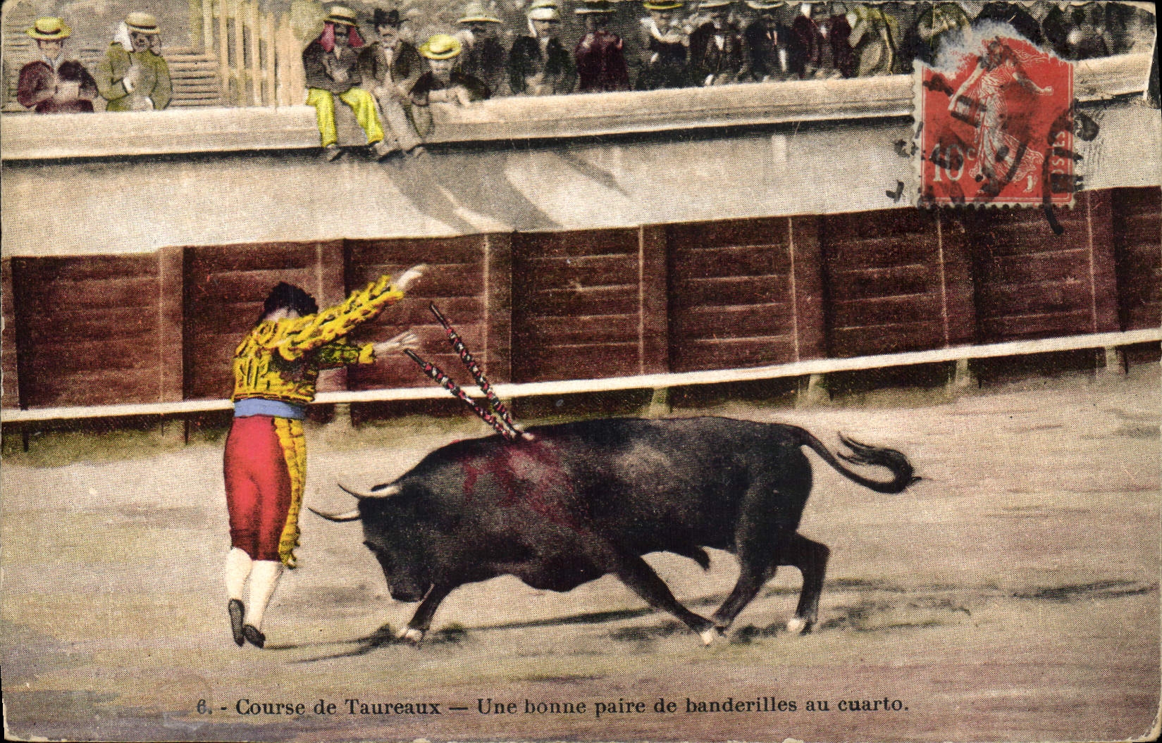 CPA Corrida Course de taureaux Une bonne paire de banderilles au cuarto 
