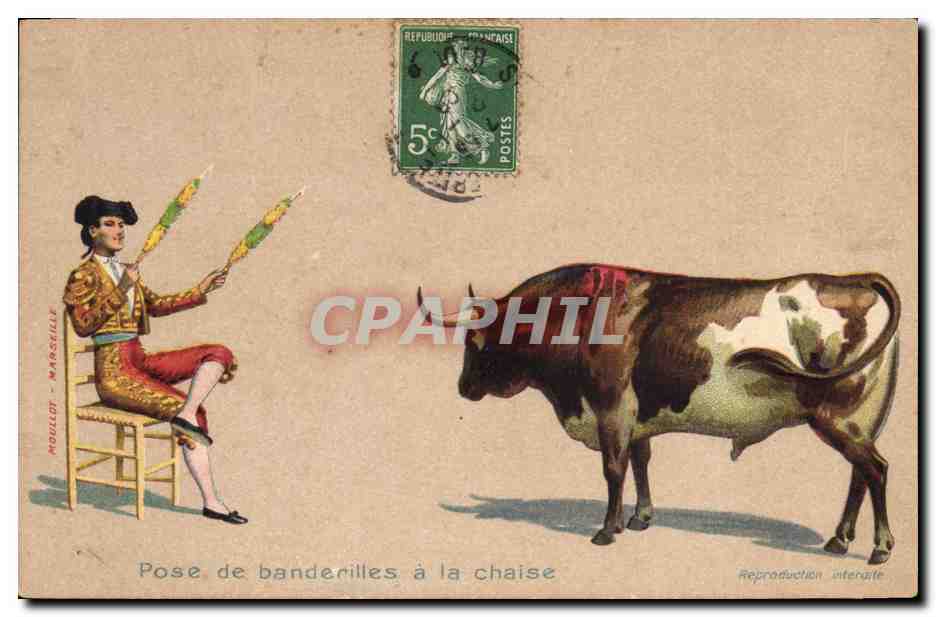 CPA Corrida Course de taureaux Pose de banderilles a la chaise 