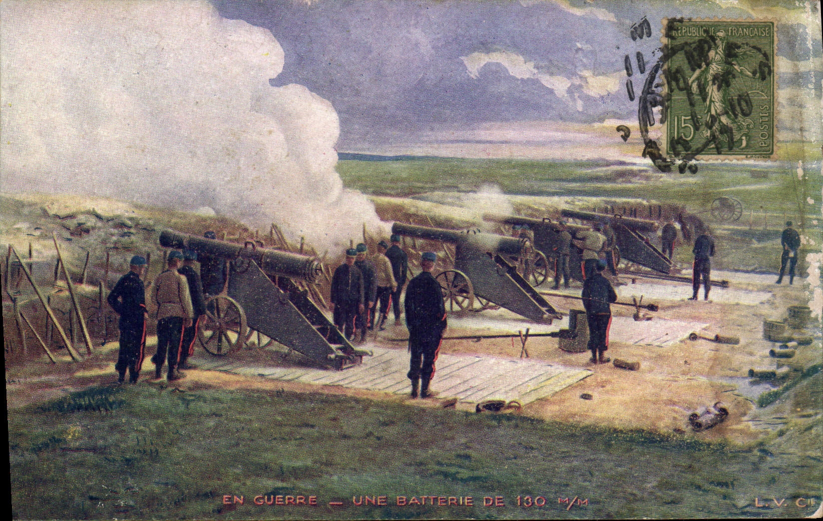 En Guerre — Une Batterie de 130 m/m — L.V. C.F.