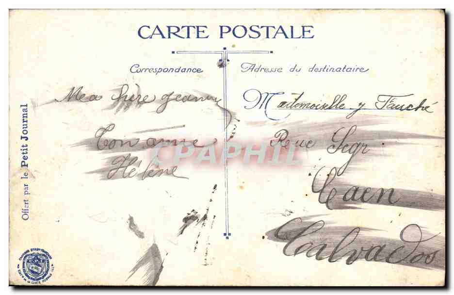 Trois généraux français — Castelnau, Joffre, Pau — en uniforme, avec paysage de campagne — L.V.C. n° F4 — Reverso