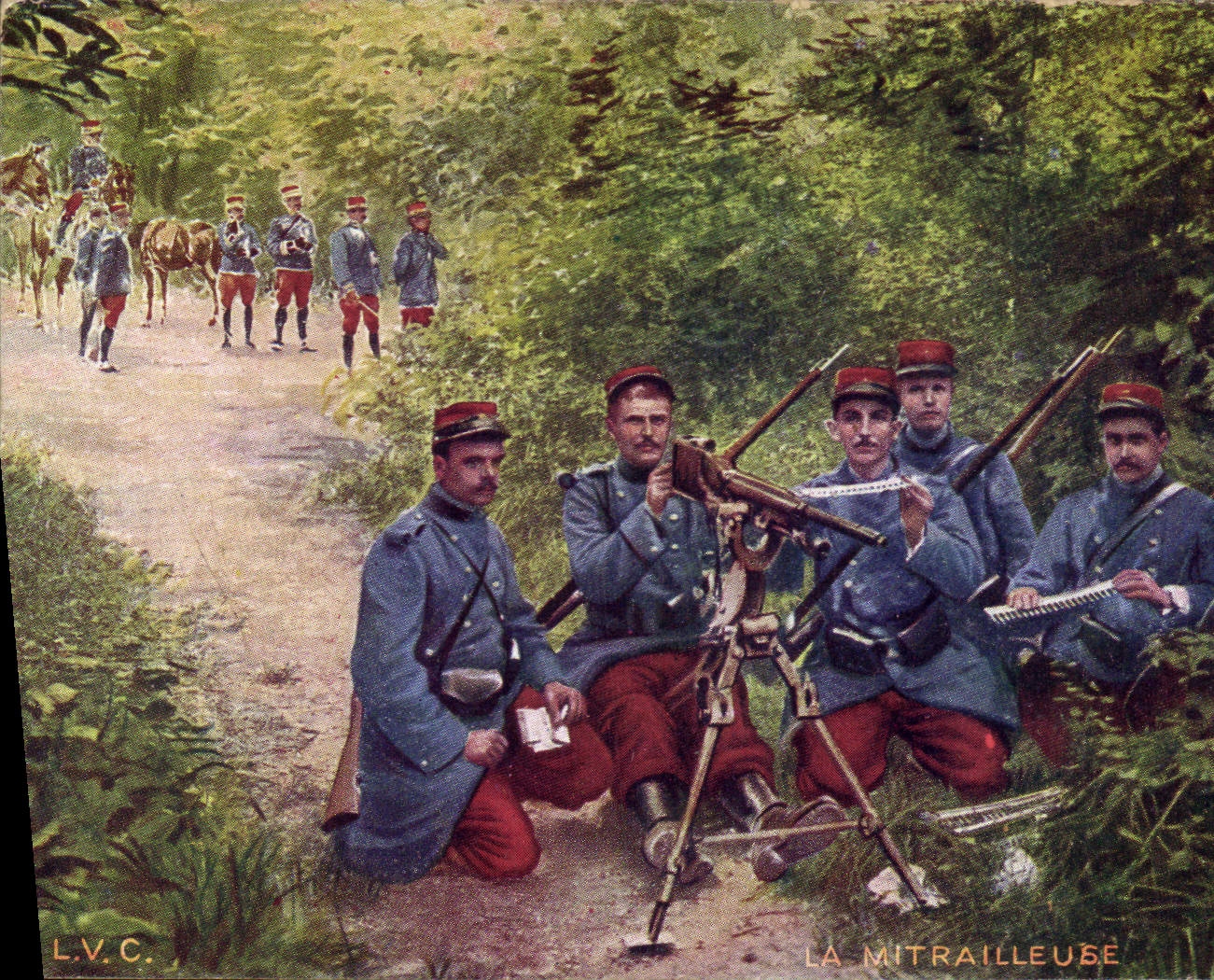 La mitrailleuse — Soldats français en forêt — L.V.C. n° 18