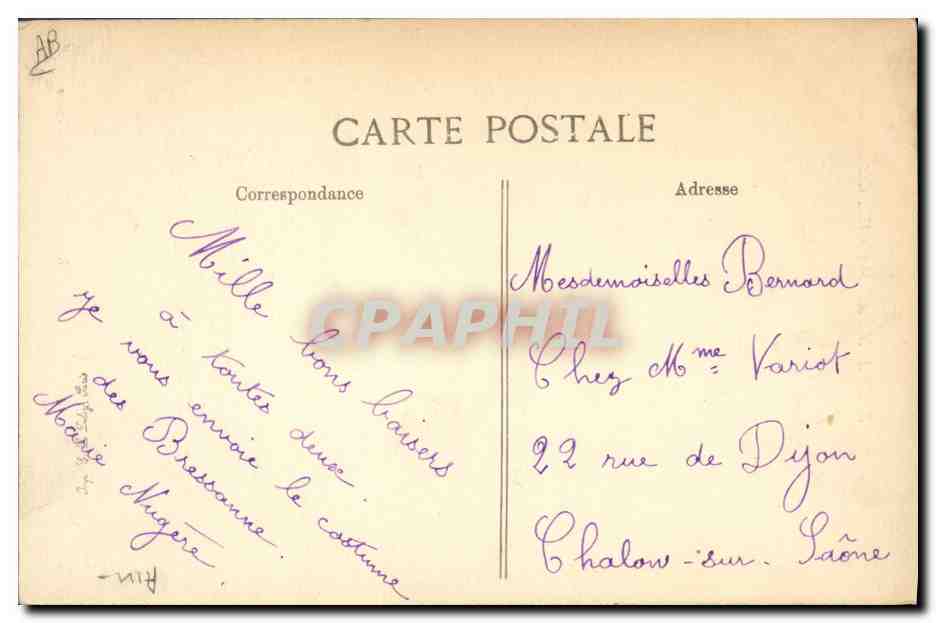 CPA Folklore Bresse Bressanne au marche Costume ancien — Verso