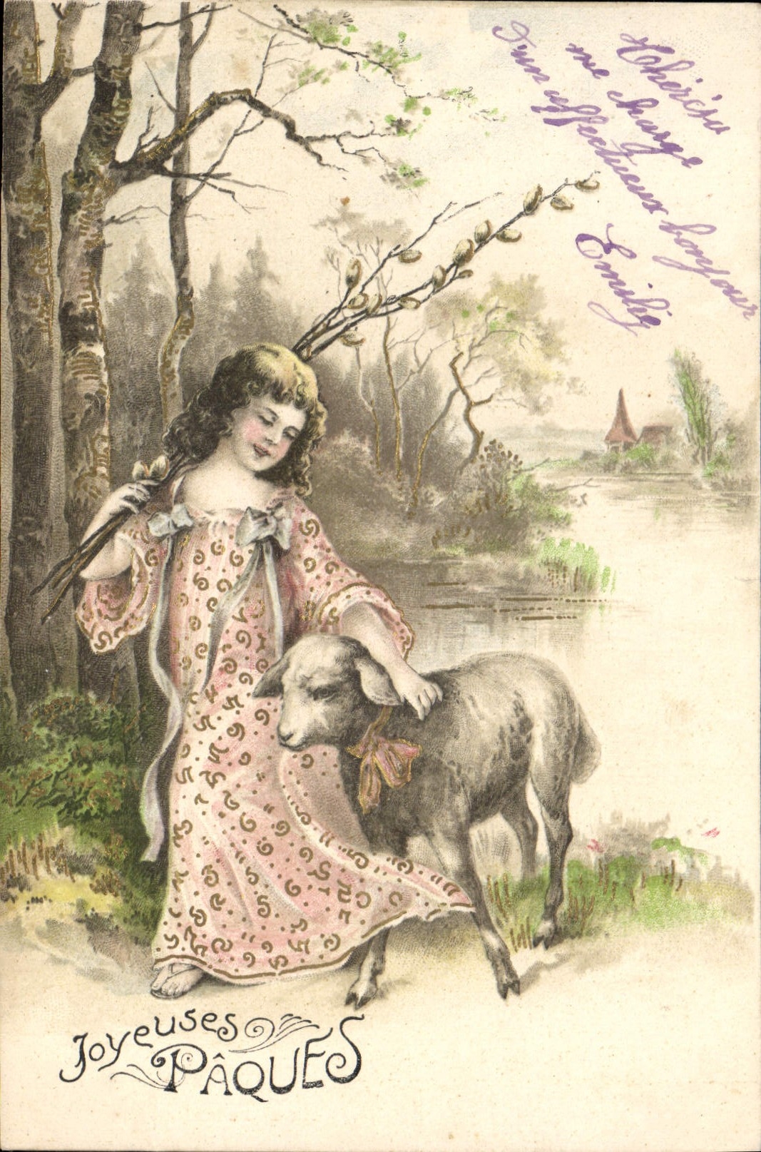 CPA Fantaisie Enfant Paques Mouton 
