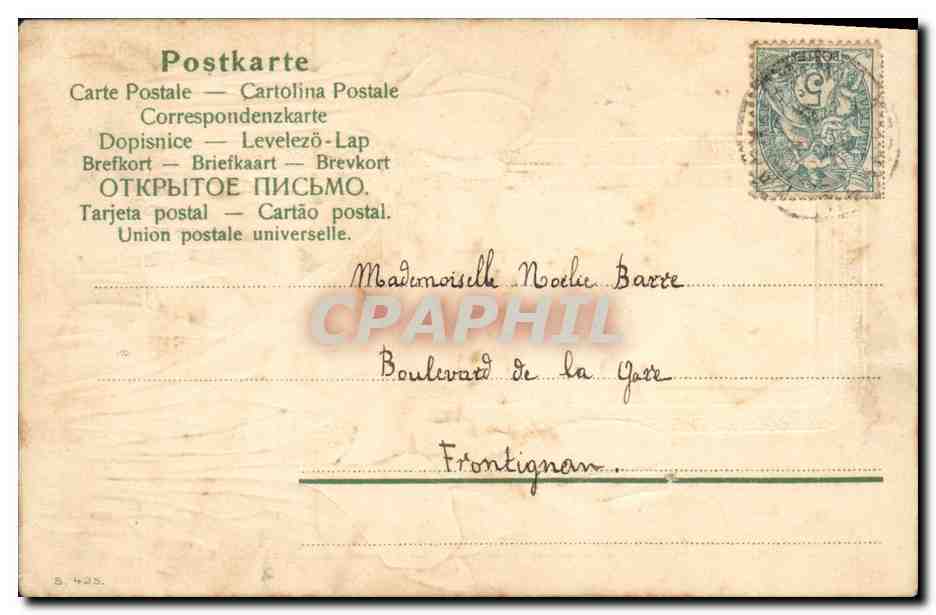 Femme en robe fleurie — portrait encadré — éditeur Douce Carne, n° 157 — Verso