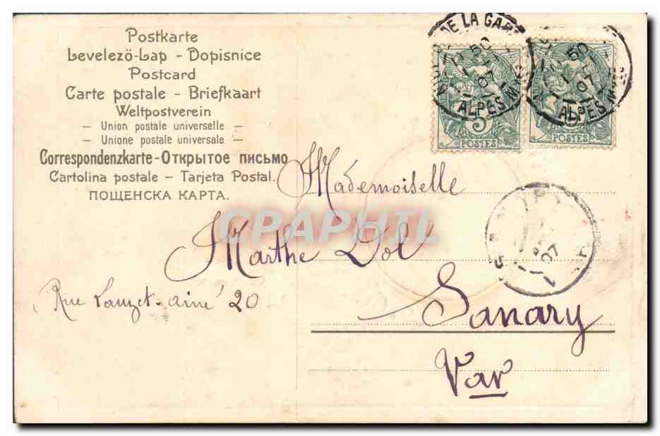 Vue de nuit d'une église enneigée — Bonne Année 1906 — éditeur non visible — Rückseite