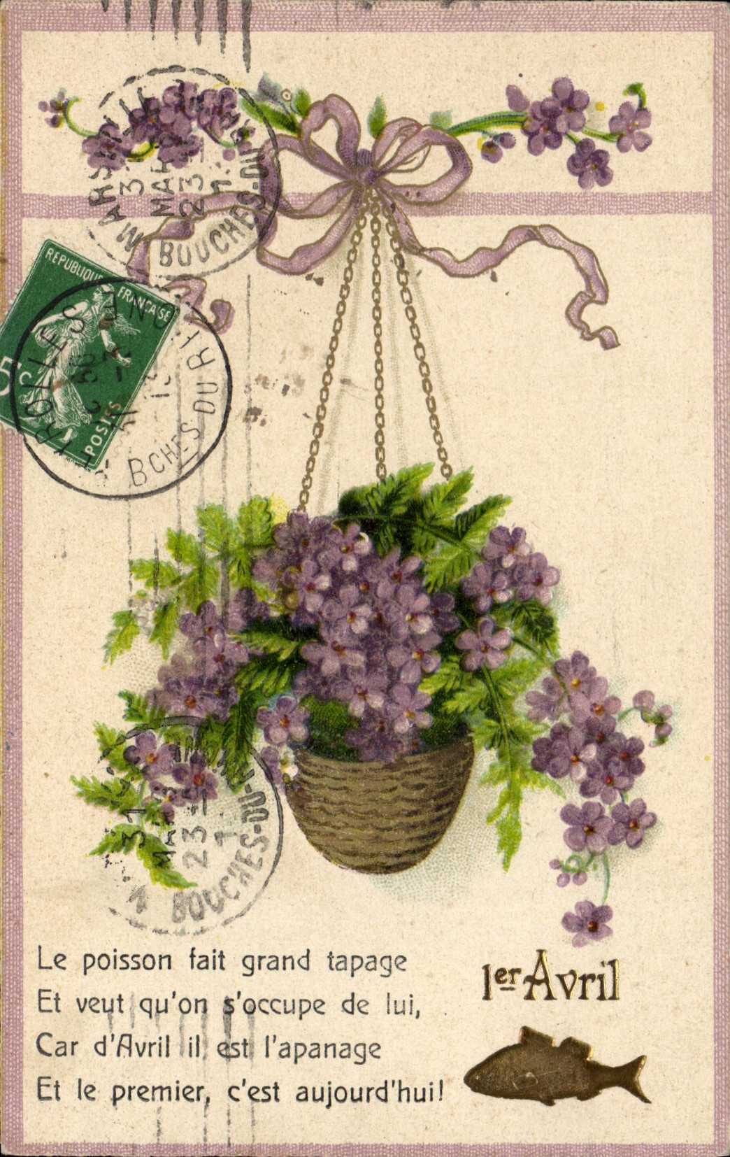 CPA Fantaisie Fleurs Poisson 1er Avril
