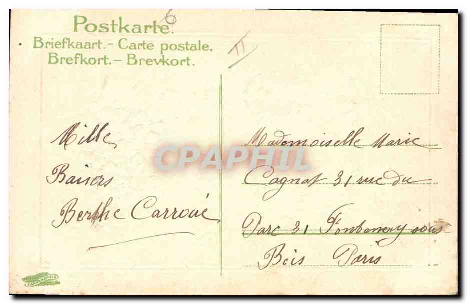 CPA Fantaisie Fleurs Trefle Fer a cheval — Rückseite