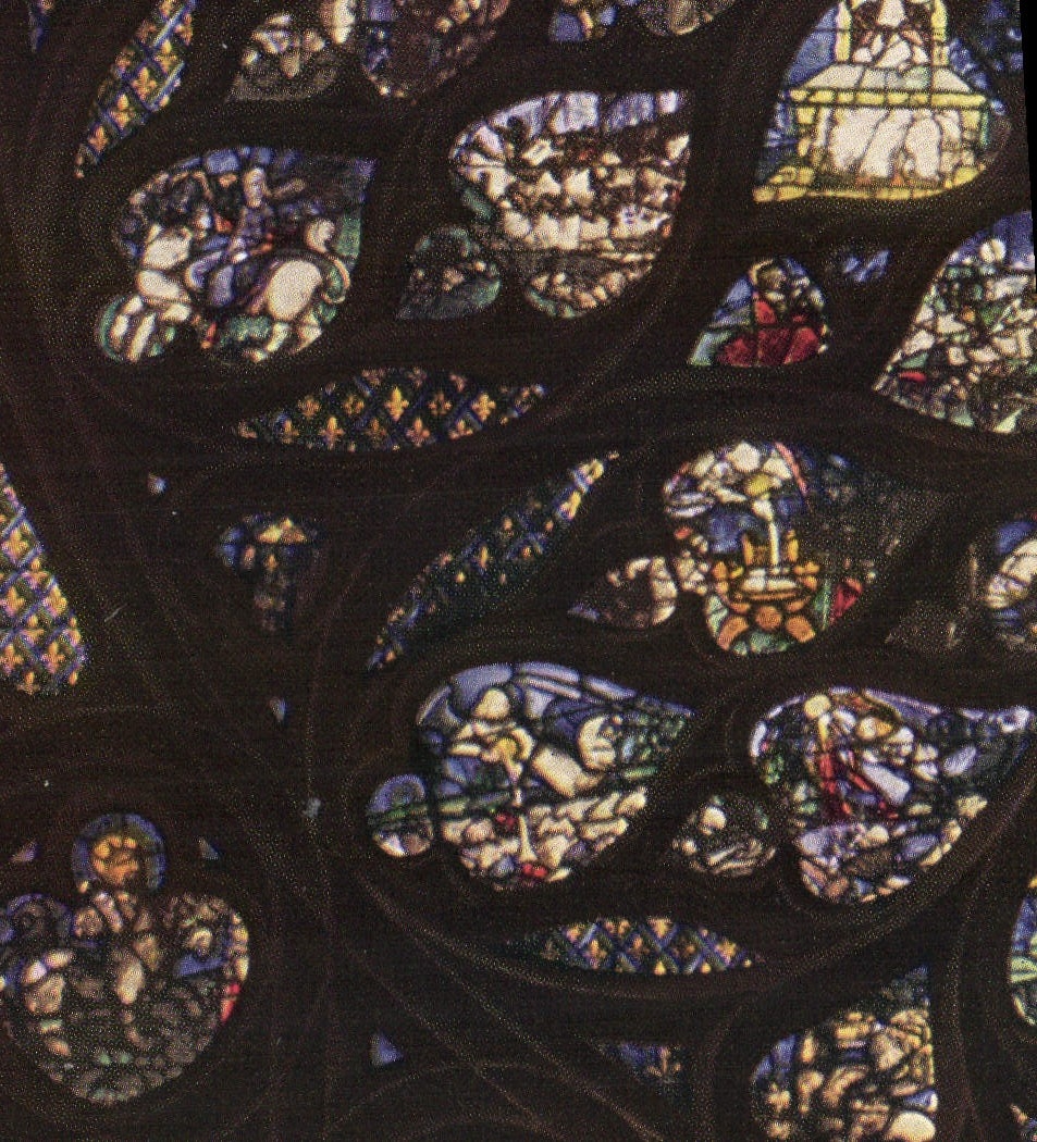 Vitrail de cathédrale — détails de scènes religieuses — CPAPHIL n°7