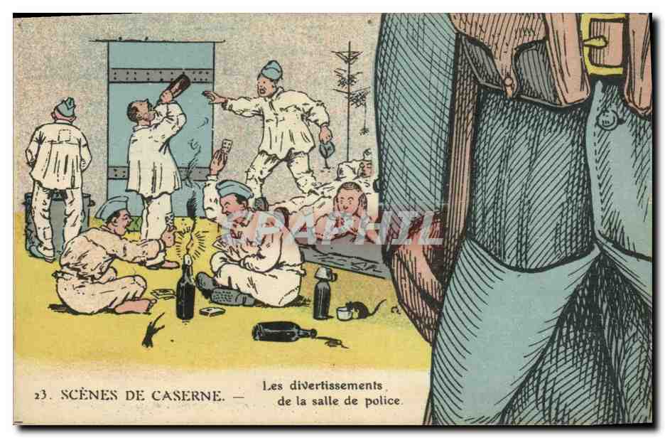 CPA Puzzle Militaria Les divertissements de la salle de police