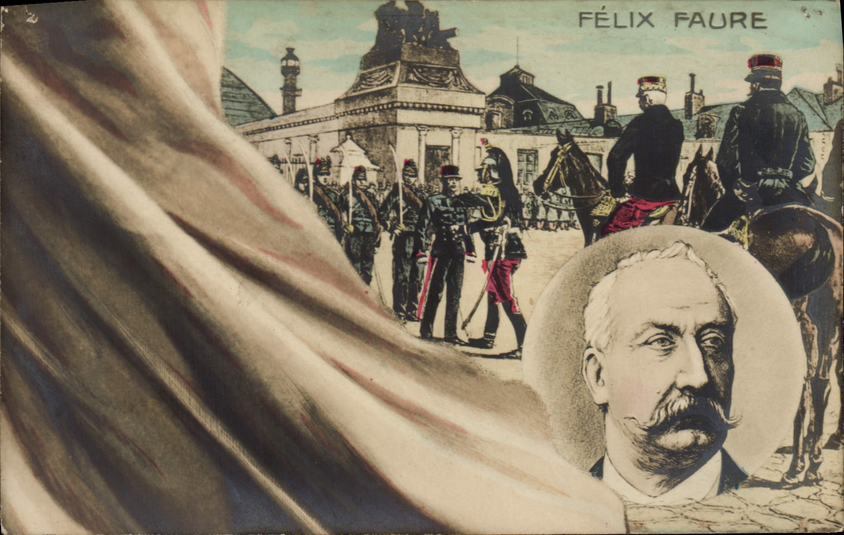 Antike Ansichtskarte Puzzle Felix Faure Militaria