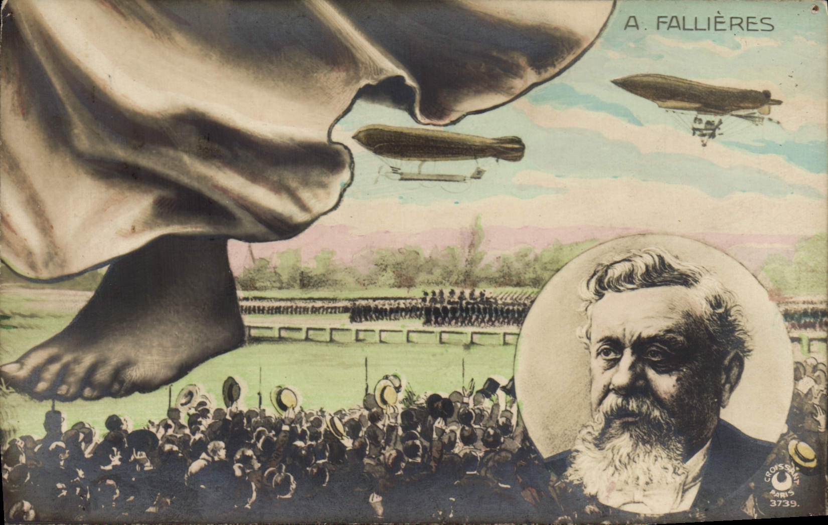 Antike Ansichtskarte Puzzle Fallieres Zeppelin Luftschiff