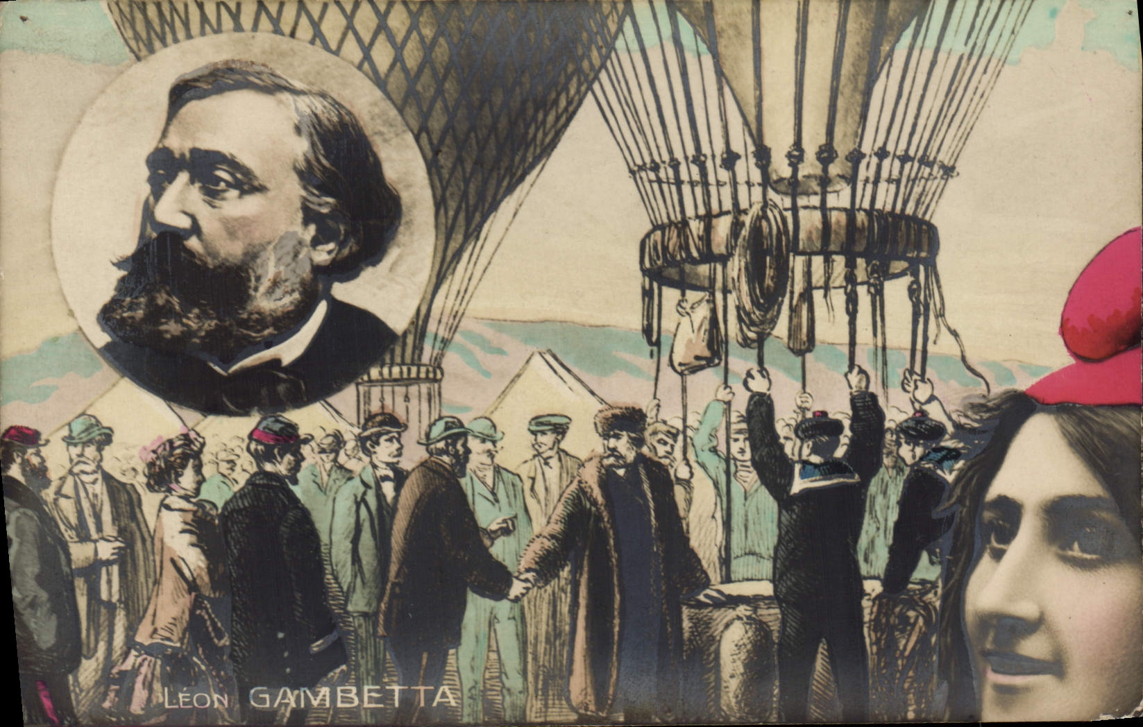 Antike Ansichtskarte Leon Gambetta Mongolfiere Ballon