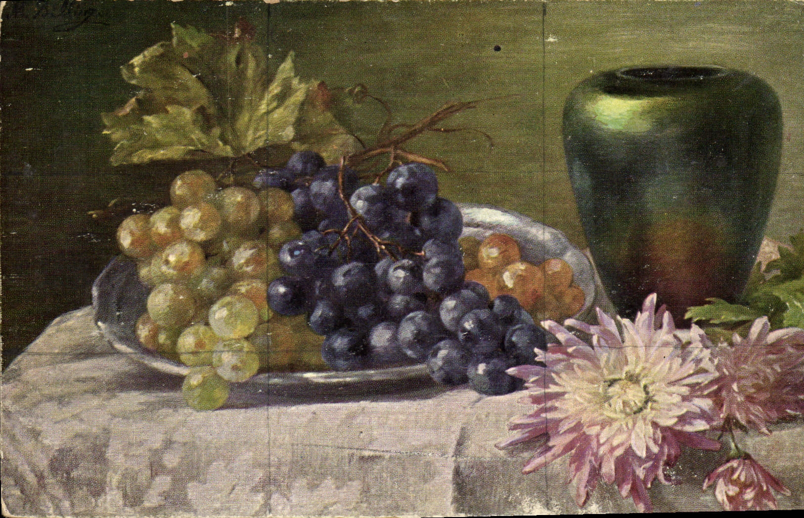 Nature morte aux raisins et fleurs — éditeur Nürnberg, Theo Streeter, série 234 - Recto