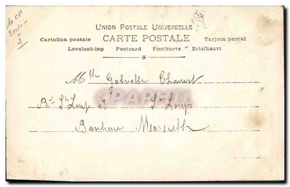 Femme en robe jaune et chapeau décoratif — Amélie Longquin — éditée par Ph. Léger, Paris — Verso