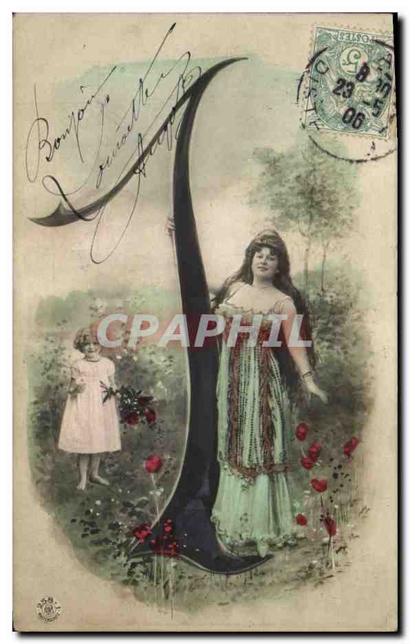 Femme et enfant dans un jardin — éditeur anonyme, n° de série non visible