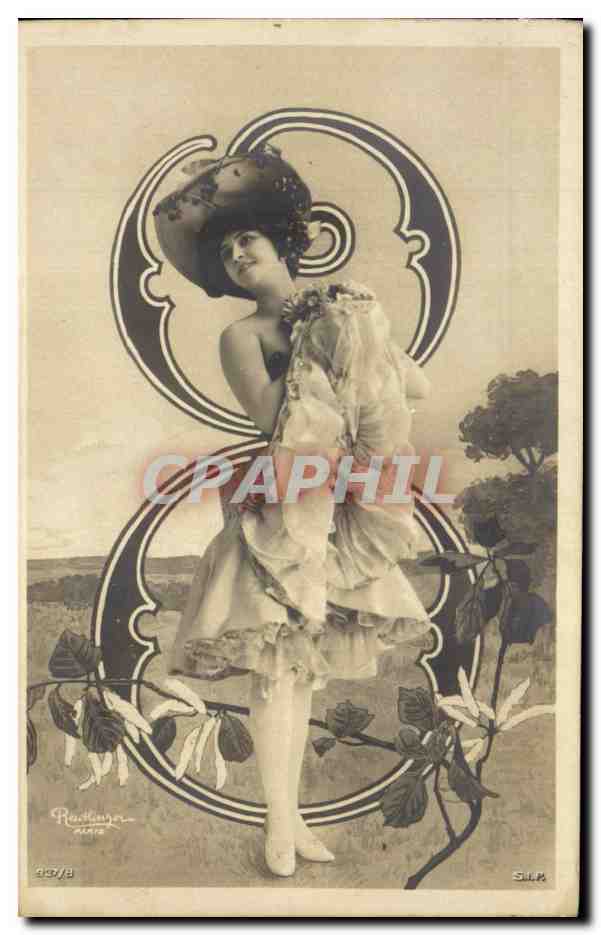 Femme en robe et chapeau — décor Art Nouveau — Reichinger, Paris, n° 1078