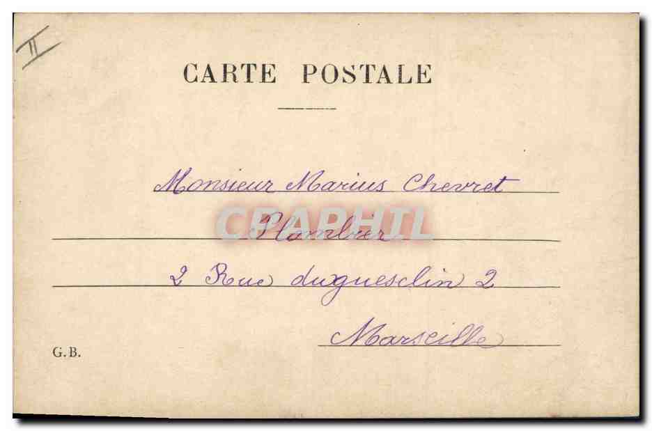 Famille en extérieur — éditeur G.B. — n° de série non visible — Reverso
