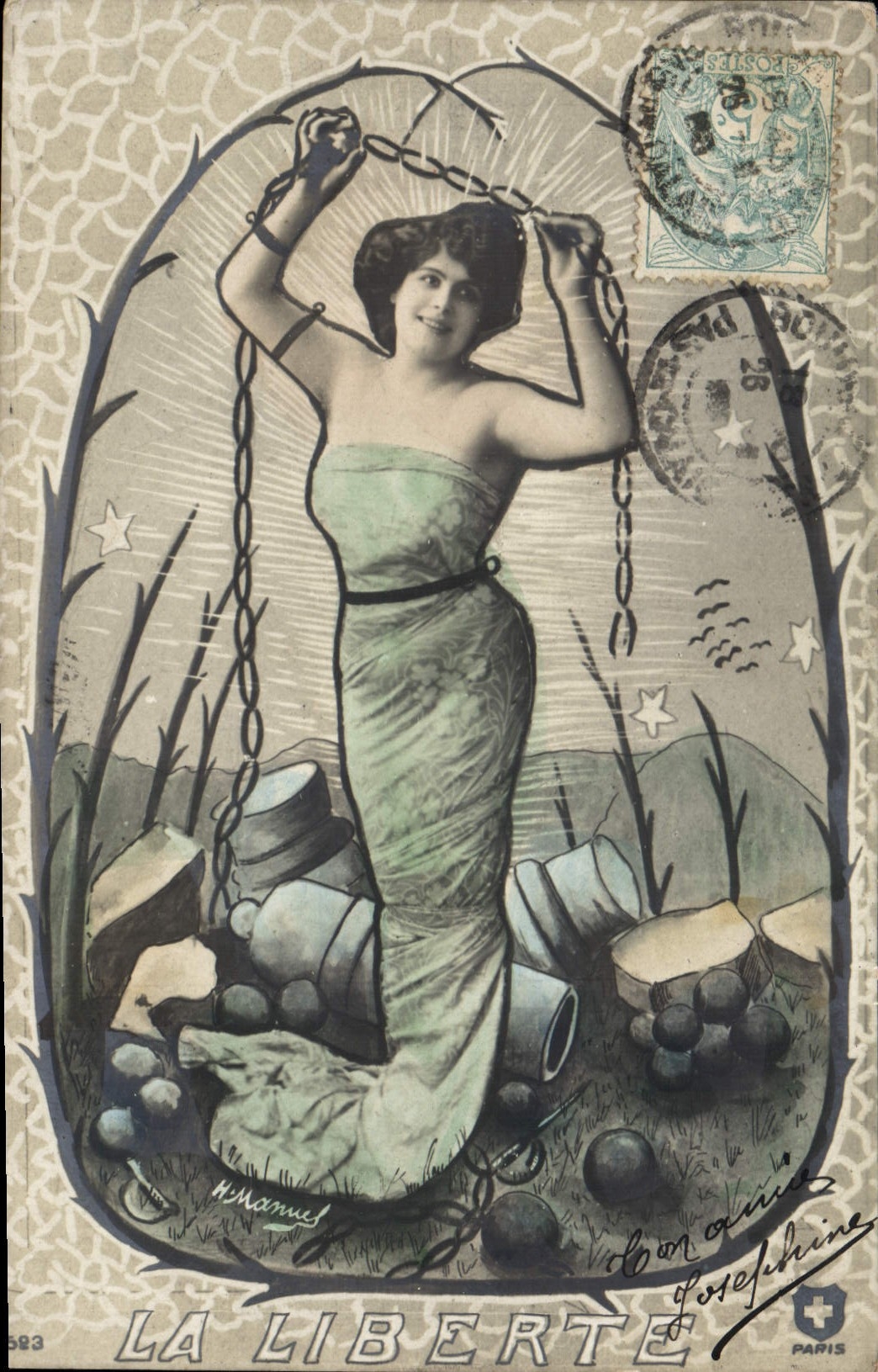 La Liberté — femme déchaineant des chaînes — éditée par H. Marneux, n° 583
