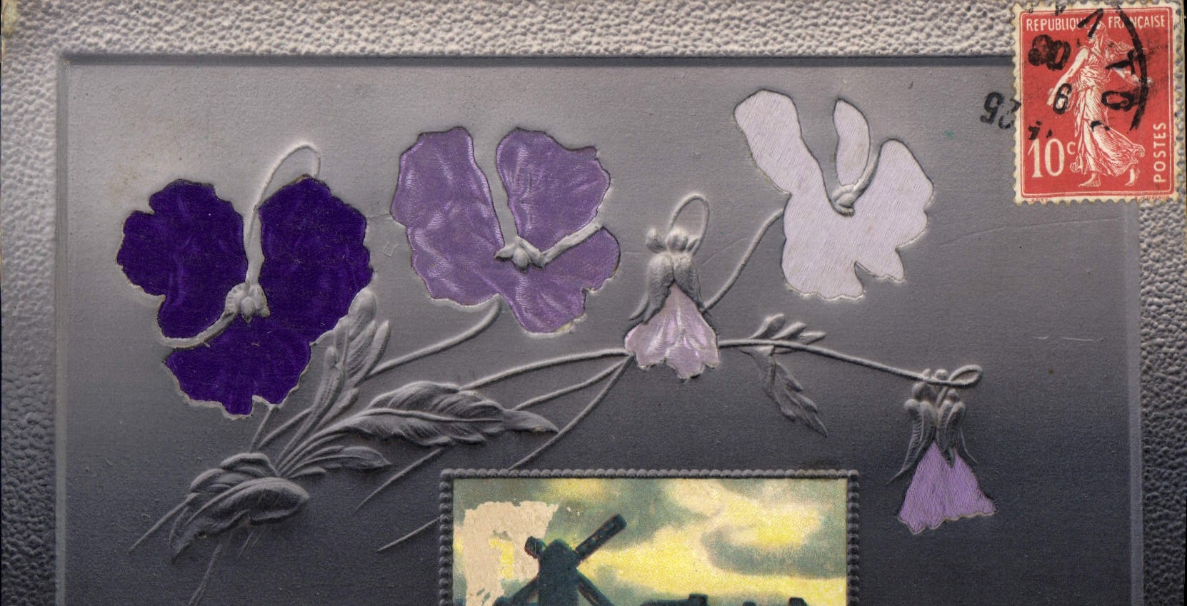 CPA Fantaisie Fleurs Moulin a vent