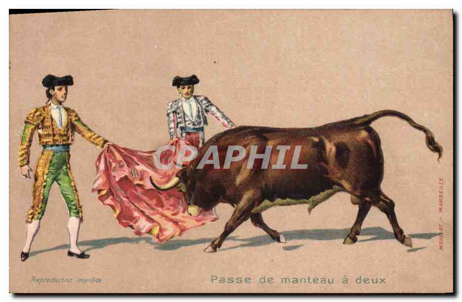 CPA Corrida Course de taureaux Passe de manteau a deux 