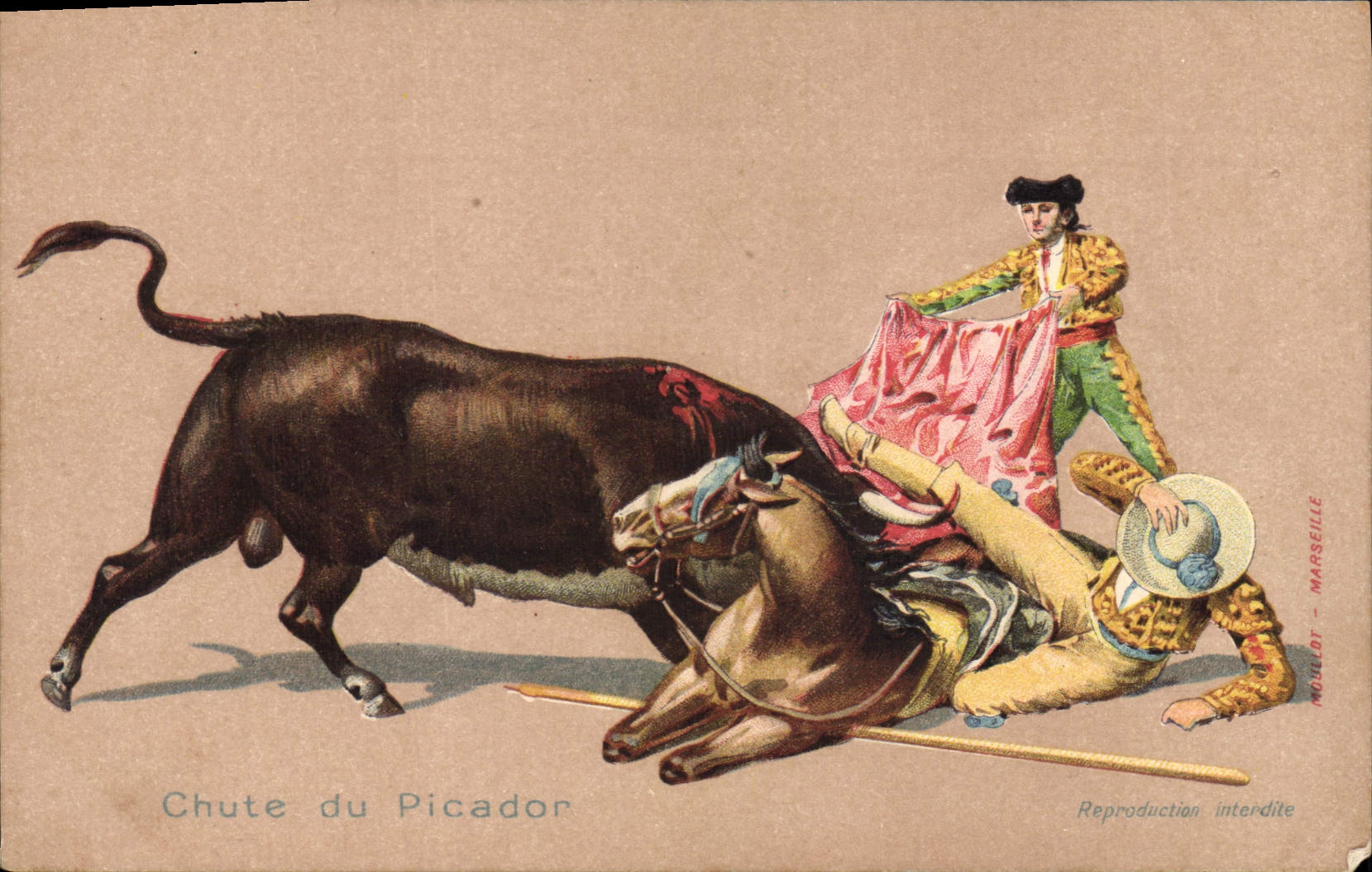 CPA Corrida Course de taureaux Chute du picador 