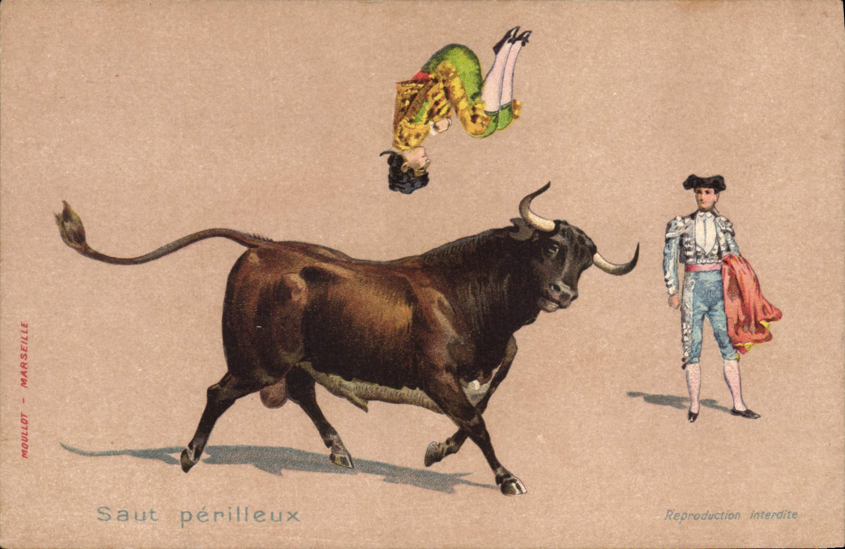 Saut périlleux — spectacle de taureau — édition Moullot, Marseille
