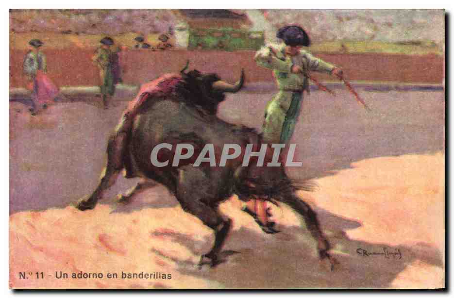 CPA Corrida Course de taureaux Un adorno en banderillas 