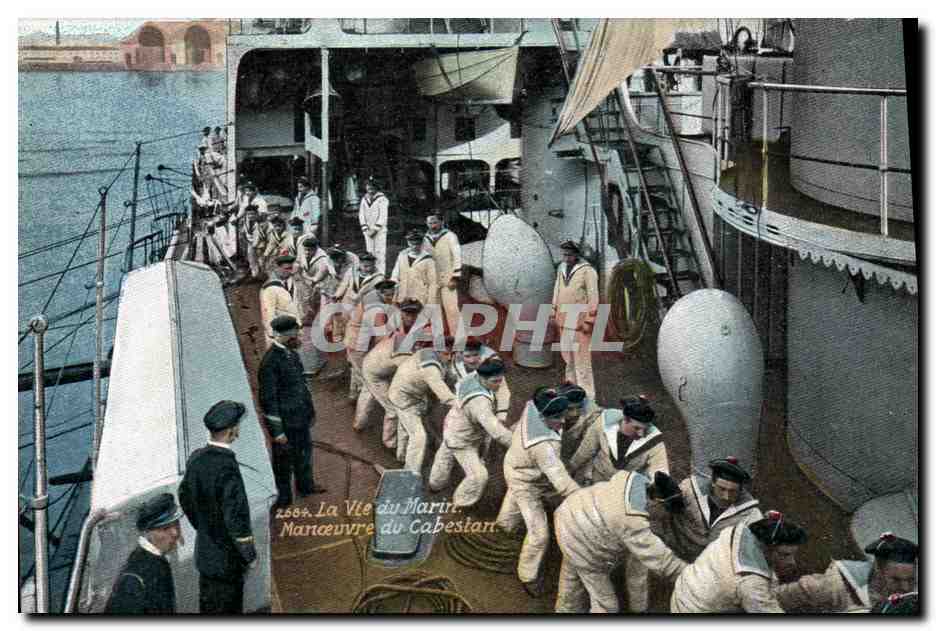 CPA Militaria Marins La vie du marin Manoeuvre du Cabestan
