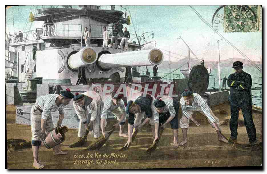 Lavage du pont — La Vie du Marin — Éditeur L.V.G.C. n°2675