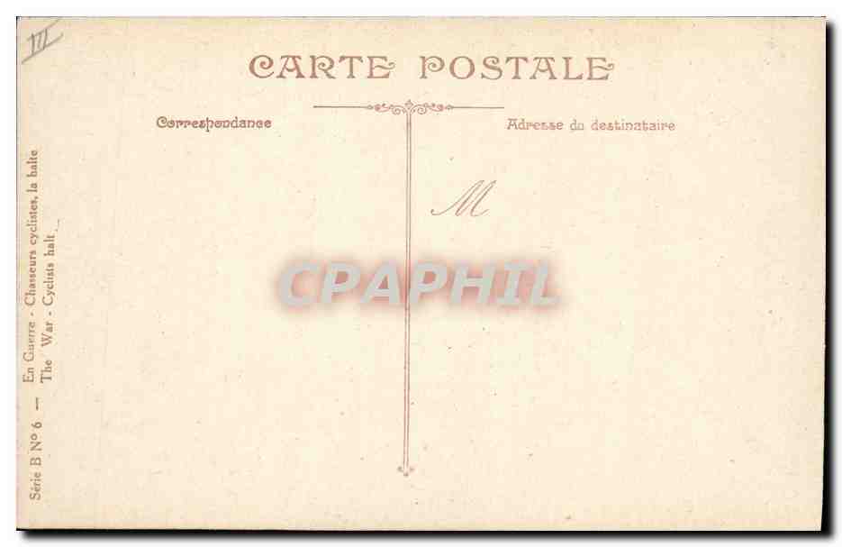En Guerre — Chasseurs Cyclistes — La Halte — L.V. C.5 — Reverso