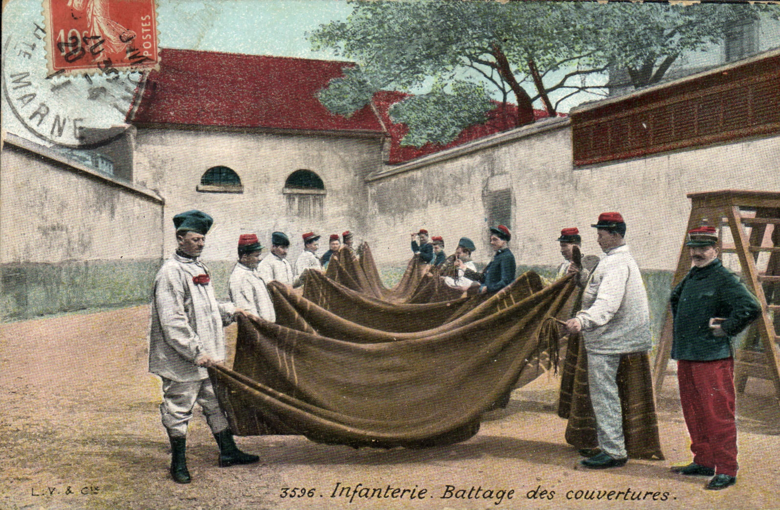 Infanterie. Battage des couvertures — L.V. & Cie, n° 3596