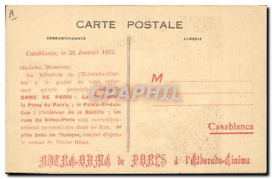 CPA Cinema Notre Dame de Paris Victor Hugo  — Back