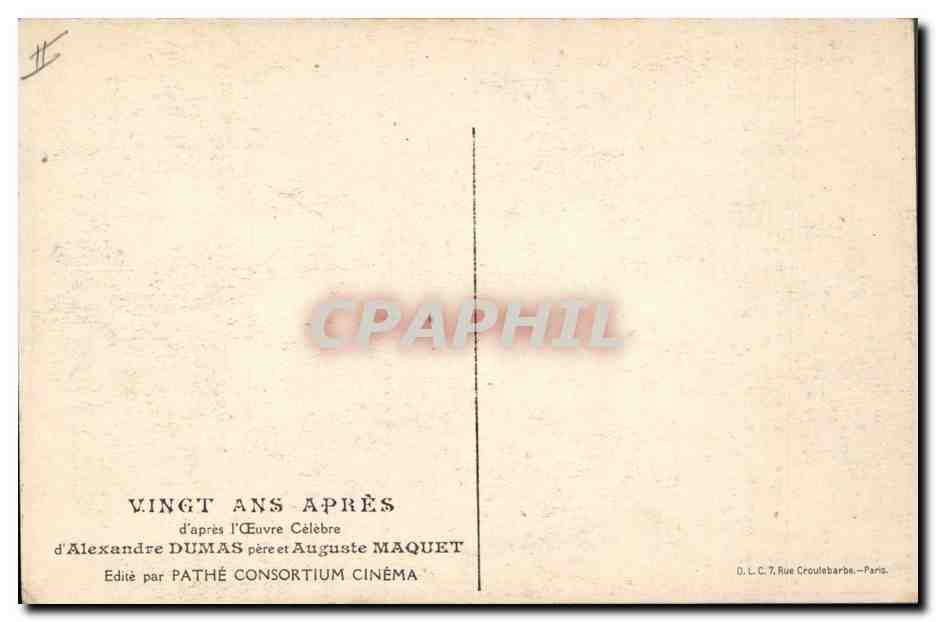 CPA Cinema Les Trois Mousquetaires Alexandre Dumas Auguste Maquet  — Back