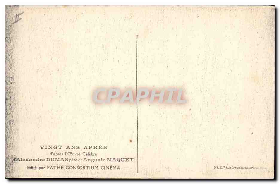 CPA Cinema Les Trois Mousquetaires Alexandre Dumas Auguste Maquet  — Back