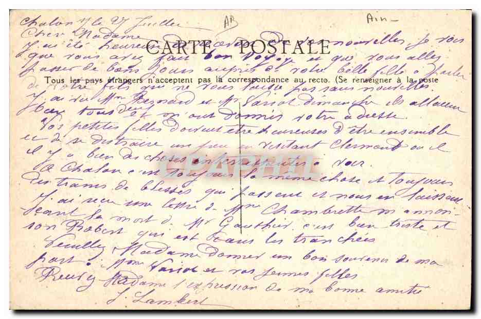 CPA Folklore Bressanne au marche  — Verso