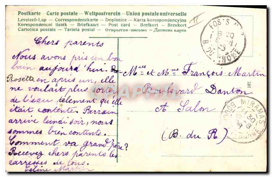 Horseshoe et fleurs bleues — carte postale de Miramas — éditeur non identifié — Rückseite