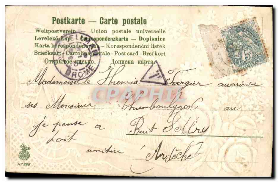 CPA Fantaisie Fleurs Hirondelles  — Rückseite