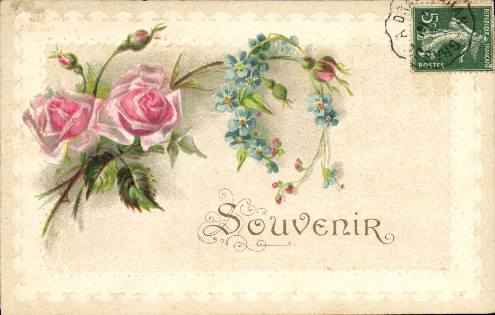 Fleurs — Roses et bleuets — Souvenir — Éditeur non visible