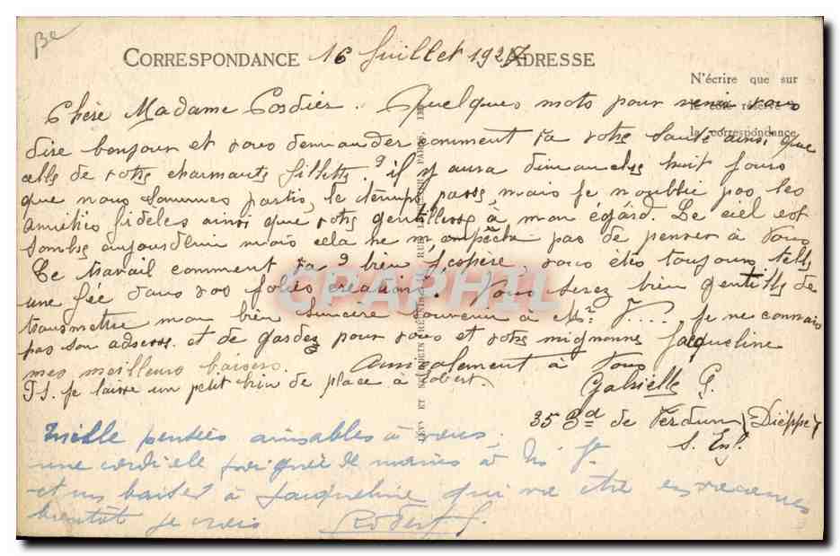 CPA Tennis Dieppe  — Rückseite