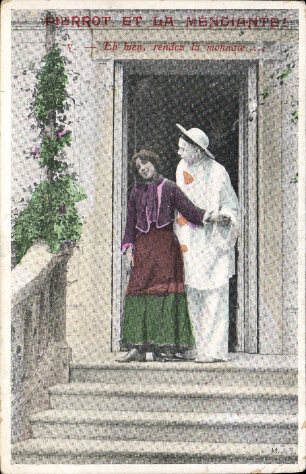 Pierrot and the beggar woman — comic scene — M.J.S.