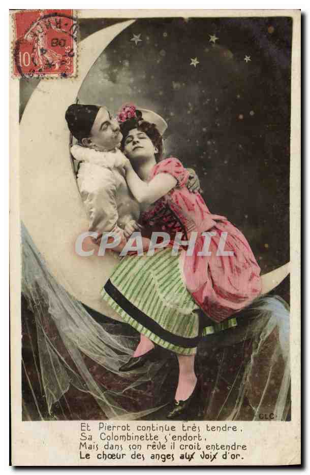 Pierrot et Colombine sur la lune — scène de conte — éditeur G.L.C.