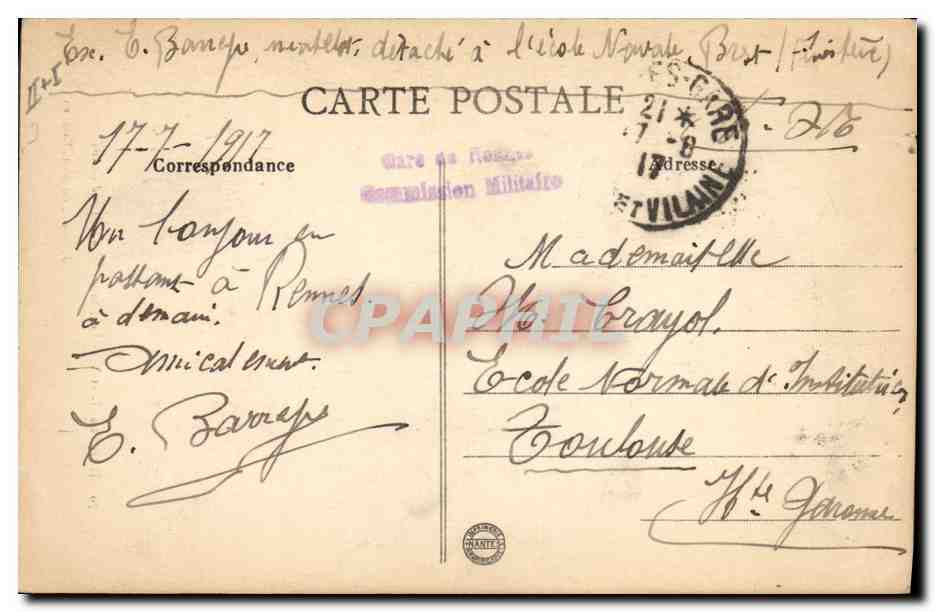 CPA Arbre Rennes Le Thabor Le cedre du Liban  — Verso