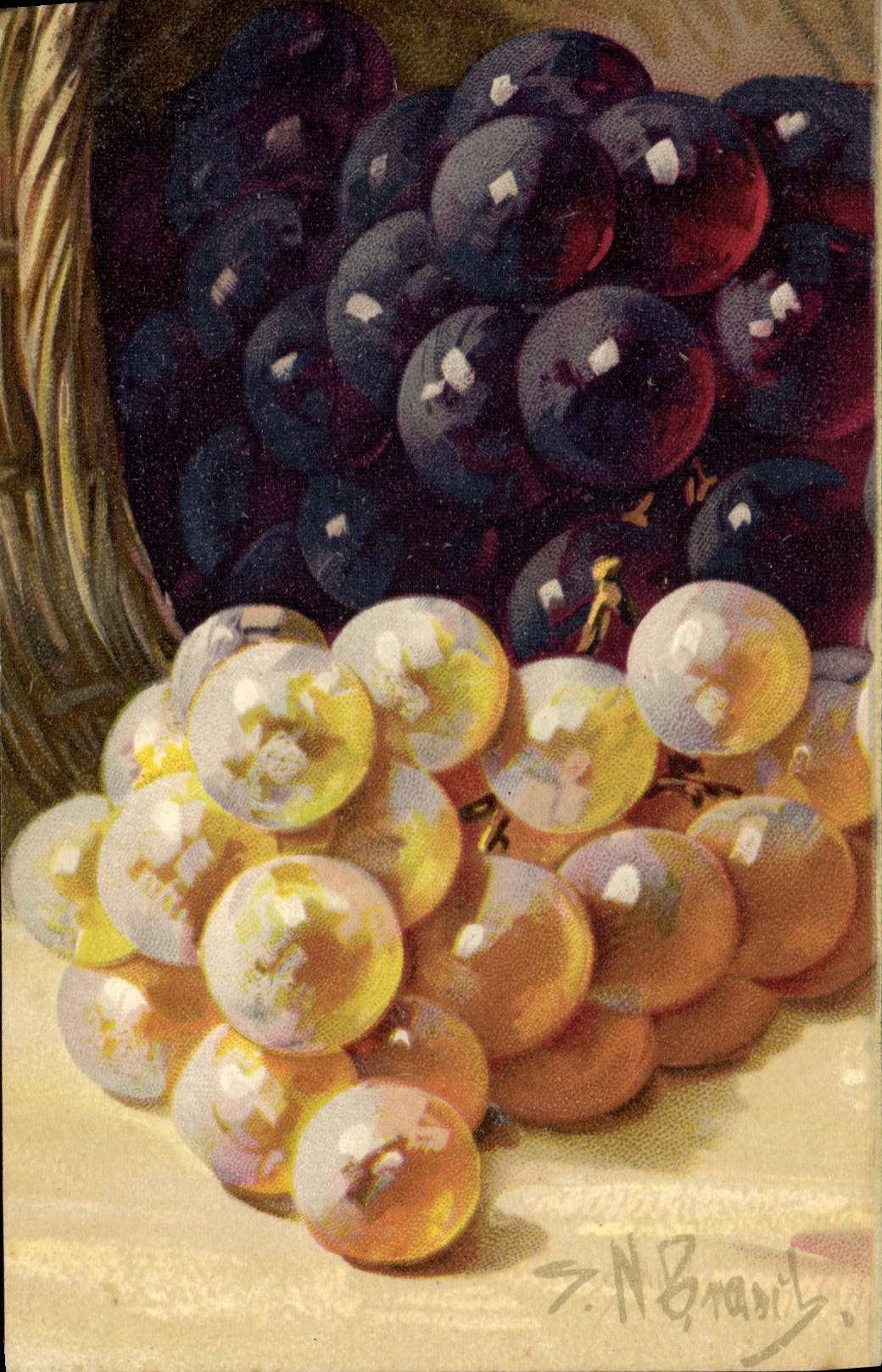 CPA Fantaisie Fleurs Raisins 