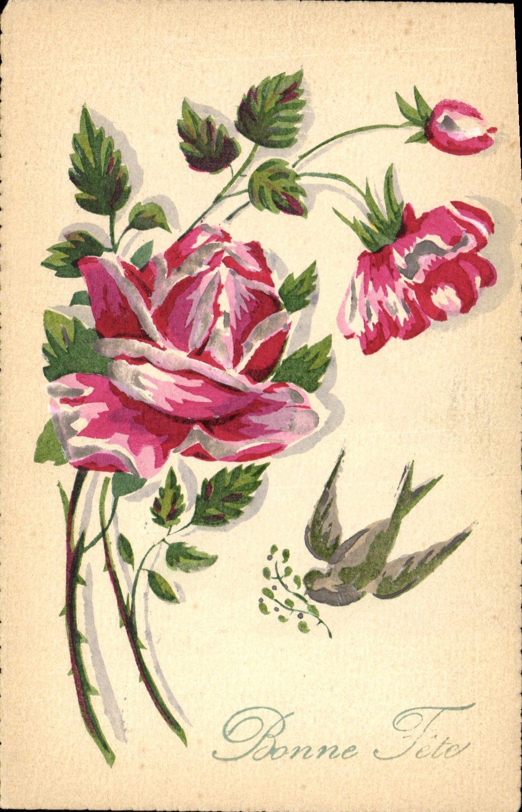 Fleurs et oiseaux — Bonne Fête — Carte postale