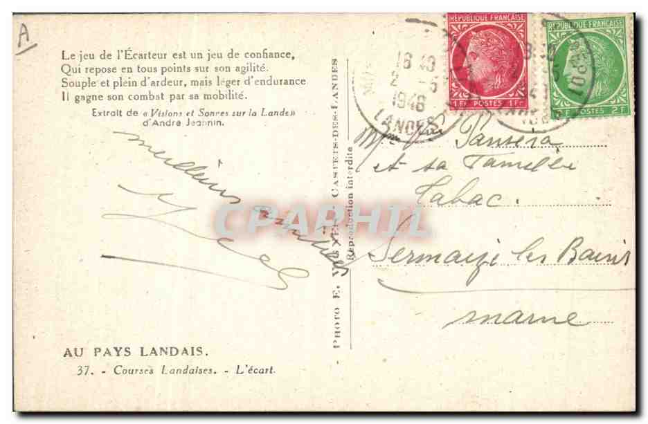 Écarteurs en action — Courses Landaises — Photo E. Vigné — Verso
