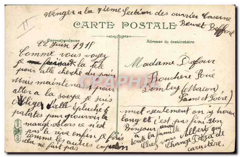 CPA Militaria Infanterie L'epluchage des pommes  — Rückseite