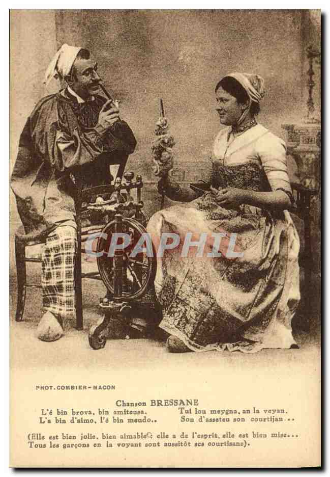 CPA Folklore Chanson Bressane Fileuse 
