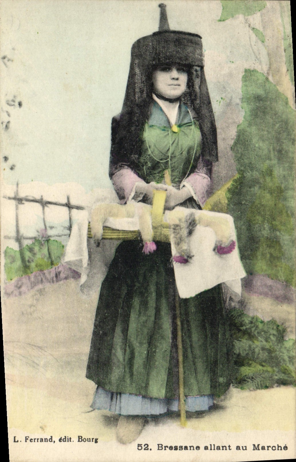 CPA Folklore Bressane allant au marche 